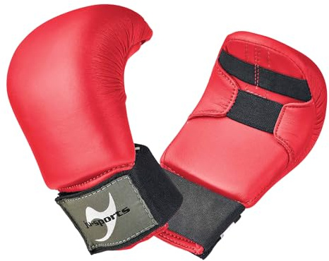 Ju-Sports Karate Handschuhe aus Kunstleder rot - Gepolsterter Handschutz für Training & Wettkampf, Kampfsport Zubehör, 2 Schlaufen ohne Daumen