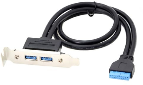 chenyang Cable de extensión USB 3.0 para panel frontal de 19/20 pines, 1 macho a 2 USB 3.0 hembra, panel trasero, 50 cm con soporte de ranura PCI-E de 80 mm