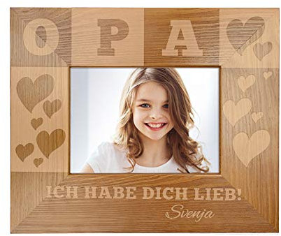 Casa Vivente Bilderrahmen mit Gravur für Opa, Motiv Herzen, Personalisiert mit Namen, Rahmen aus Holz, Vatertagsgeschenk