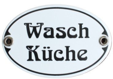 Türschild Waschküche Emaille Schild Jugendstil 7 x 10,5 cm Emailschild oval weiß (ohne Holzrahmen)