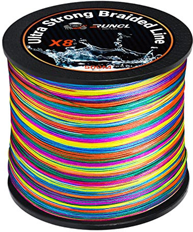 RUNCL Lenza da pesca con 8 fili intrecciati, ultra resistente, non si deforma, diametro piccolo, multicolore, 300 m / 100 m, per pesca d'acqua dolce e salata, 546Yds/500M, 105LB(47.67kgs)