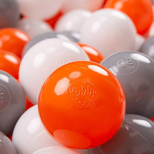 KiddyMoon 200 ∅ 7Cm Kinder Bälle Spielbälle Für Bällebad Baby Plastikbälle Made In EU, Orange/Grau/Weiß