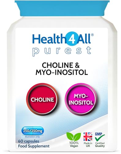 Choline & Inositol 500mg 60 Capsules, Vegan Supplement for Brain Health | Choline Bitartrate 250mg & Myo Inositol 250mg for Mood, Memory, Liver Function & Metabolism, Made in UK by Health4All