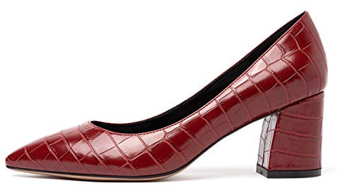 Castamere Scarpe col Tacco Donna Interno Pelle Tacco a Blocco Medio Tacco 6CM Rosso Borgogna Crepa Scarpe EU 38