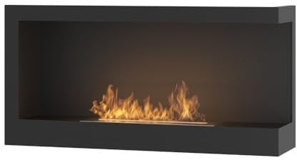 Cheminée murale encastrée au coin au bioéthanol avec verre de protection inclus Cadre en acier inoxydable noir semi-mat (90 cm à droite)