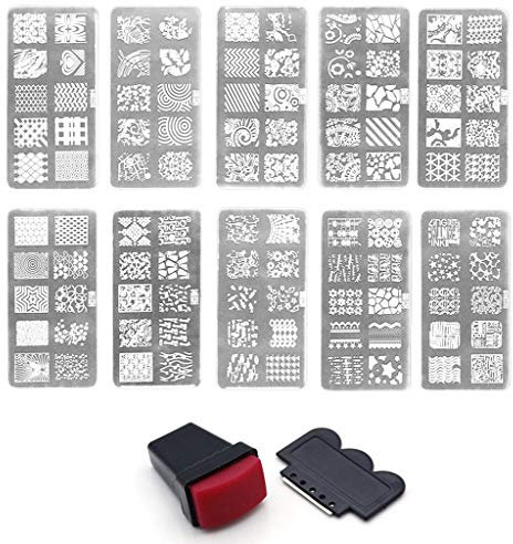 PULABO Nail Art Stamping Kit - 1 Stamping Plate + 1 Stamper + 1 Scraper - Suitable for Professionals and Beginners - Template Size: 11.9cm x 5.8cm