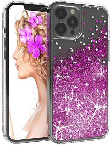 EAZY CASE Hülle kompatibel mit iPhone 12 Pro Max Schutzhülle mit Flüssig-Glitzer, Handyhülle, Schutzhülle, Back Cover mit Glitter Flüssigkeit, TPU/Silikon, Transparent/Durchsichtig, Lila
