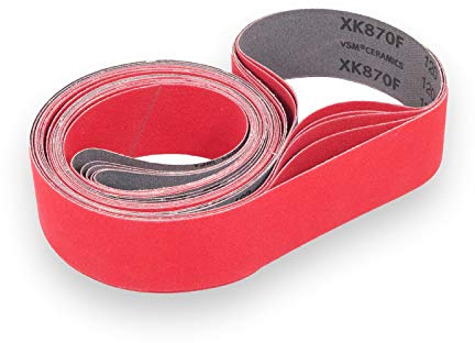 VSM Schleifband XK870F – 50 x 2000 mm – Körnung P120 – 5 Stück – aggressives Keramikkorn für Metall Edelstahl – hochflexible Gewebeunterlage für Konturenschliff – Profi-Schleifbänder für Bandschleifer