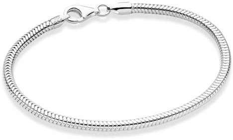 Treasure Bay Bracelet maille serpent en argent sterling 925 italien de 3,3 mm d'épaisseur pour homme et femme, 17.5 inch, Argent