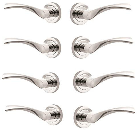 Designer Levers - Marvel Lever on Rose Door Handle - Contemporary Design- Polished Chrome - 4 Pairs - Fixings Included - Interior Use