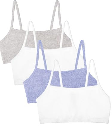 Fruit of the Loom Women's Spaghetti Strap Cotton Sports Bra, Heather Grey/White/White/Blue Heather 4-Pack, 32 (Pack of 4)
