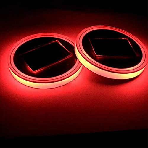 LED Car Coaster, Riloer 2Pcs Tapis Lumineux Ambiance Intérieure Lumière Solaire Porte-Gobelet Pad, Rouge
