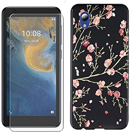JIENI Hülle für Zte Blade A31 Lite (5.0) + gehartet Glas Schutzfolie,Weiche Silikon Handyhülle,Schutzhülle Anti-Scratch Handytasche,Schwarz TPU Cover + Gehärtetes Glas - Saflor