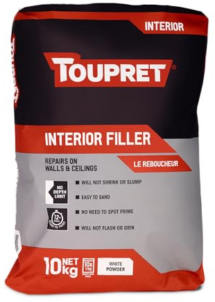 Toupret Interior Filler - Easy to Sand, No Shrink Crack Filler - Smooth Finish Wall Repair for Interior Surfaces - Professional Powder Filler - White - 10 kg