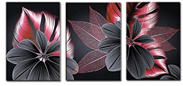 MADG Toile Art Peinture Photos,Impressions sur Toile intissee,Triptyque Feuilles Grises Rouges Abstraites Peintures,Wall Toile Art Décor À La Maison(画芯,60 * 90cm*3p)