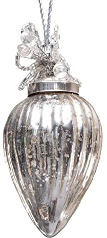 Antikas - Christbaumkugelset in Zapfen-Form, 12er Set | Glas, Silber, Struktur | H10,5xB5,0cm