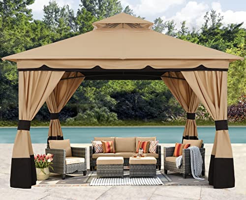 ABCCANOPY Gartenpavillon 3x3.6 mit Doppeldach, Pavillon Wasserdicht Stabil UV-Schutz 50+, 4 Seitenteile Gartenzelt für Ihren Garten, Ihre Terrasse, Party, Hochzeiten,Beige