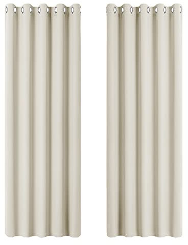 PONY DANCE Thermovorhang Hitzeschutz mit Ösen Gardienen 2-Set H 228 x B 117 cm Verdunkelnde Vorhänge Wohnzimmer Deko Verdunklungsgardine Thermal Curtains, Hellbeige
