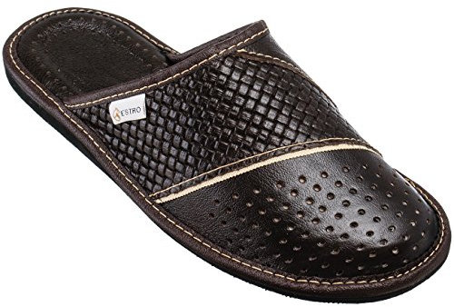 ESTRO Pantofole Ciabatte Uomo Casa Pantofola Ciabatta Vera Pelle M66 (Marrone, 43)