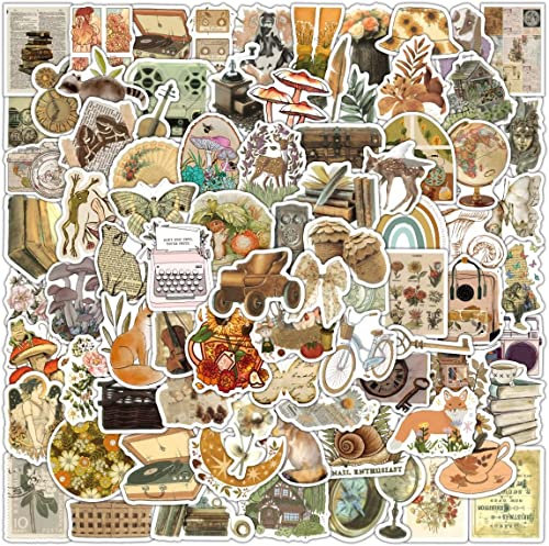 100PSC Vintage Stickers, Cute Cottagecore Scrapbooking Stickers, Aesthetic Retro Journaling Supplies Kit for Adults Teens, Waterproof Vinyl Decals for Planner Junk Journal Paper Water Bottle Laptop