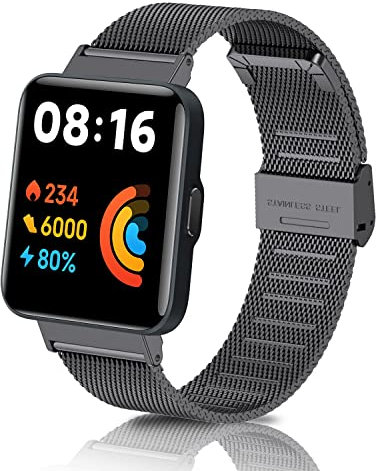 KoGiio Bracelet Compatible avec Xiaomi Redmi Watch 2 Lite, Acier Inoxydable Réglable Maille Sangle, Hommes Femmes Tissé Respirant Bracelet Compatible avec Xiaomi Redmi Watch 2 Lite - Noir
