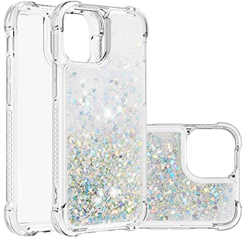 IMEIKONST Compatible with iPhone 14 Pro Max Glitter Case, Liquid Sparkle Quicksand Clear Transparent Sequin Girls Slim TPU Bumper Silicone Shockproof Cover for iPhone 14 Pro Max. Love Silver YBW