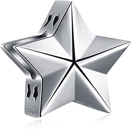 Glück fünfzackige Stern Charms, 925 Sterling Silber 3D Star Charm Pentagram Perlen mit Sternen, passen Pandora Weihnachten Armband, Geschenke für Enkelin Gradndson/Nichte Cousin/Geburtstag