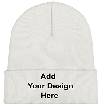 Whhzhao Benutzerdefinierte Beanie-Mütze, personalisierter Text & Foto & Logo, Strickmütze mit Bündchen für Männer und Frauen, weiß, One size