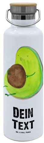 Mr. & Mrs. Panda Personalisierte Flasche Avocado Pfeifen - Geschenke, Abnehmen, Trinkflasche individualisiert, Edelstahl, Diät, Rund, Wasserflasche personalisiert, Foodlover