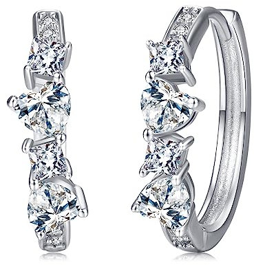 Herz Ohrringe 925 Sterling Silber Herz Creolen Hypoallergene Ohrringe Moissanit Ohrringe Herz Schmuck Geschenk für Mädchen Damen