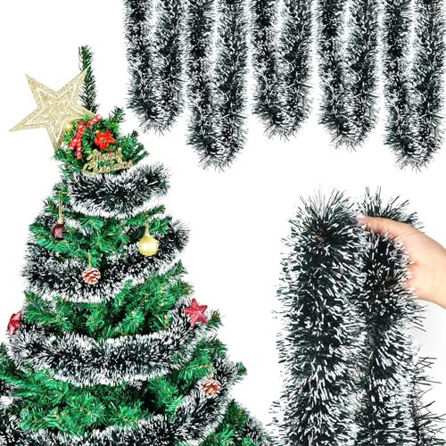 HOWAF 6Pz 12m Espumillon Arbol Navidad, Espumillon Verde Guirnaldas navideñas, Guirnalda Arbol Navidad, Guirnalda de Oropel Navidad Decoración para Arbol de Navidad, Puerta, Escalera, Chimenea