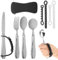 Gewichtete Besteck mit Universal Manschette von Tilcare - Gewichtete Besteck für Handzittern und Parkinson-Patienten-Set mit Tasche, 4 Universal-Manschettenbändern, Gabel, Messer und 2 Löffeln