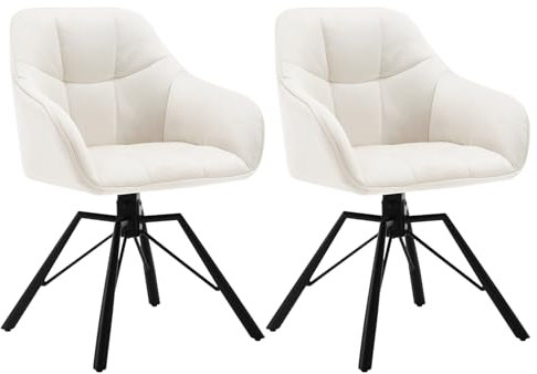 WOLTU Esszimmerstühle drehbar 2er Set, für Esszimmer Wohnzimmer, Bequeme Küchenstühle gepolstert mit Armlehnen Rückenlehne, mit Samtbezug, Creme