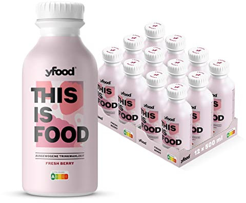 yfood Trinkmahlzeit Fresh Berry - 12 x 500 ml für unterwegs & stressige Tage - vollwertig & ready-to-drink mit 30g Protein, 26 Vitaminen und Mineralstoffen - inkl. 3 € Pfand