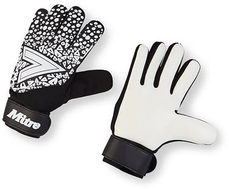 Mitre Magnetite Junior Goalkeeper Gloves | Be Football Match Ready | Extra Comfort, Black/White, Size 6