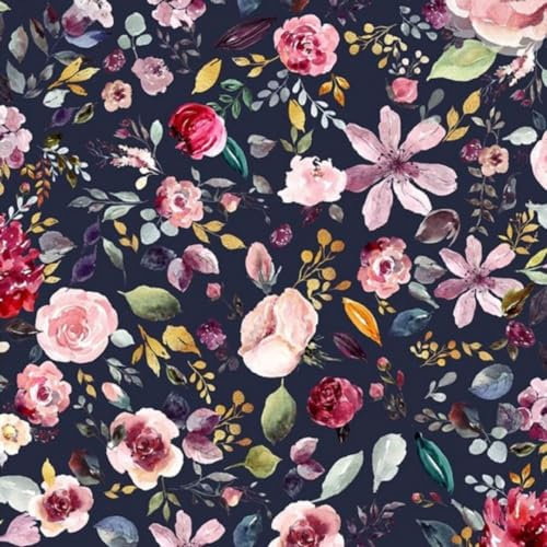 Baumwolljersey Bio zertifiziert | PAINTED FLOWERS | navy | by Poppy | ab 50 cm | Meterware