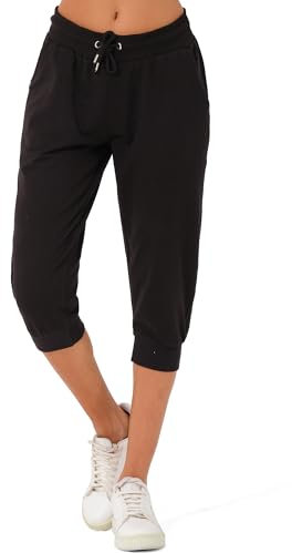 Smith & Solo Jogginghose Damen 3/4 - Sporthose Capri Kurze Hose Yogahose Damen, Freizeithose Laufhose Sommer Kurz Hosen,Trainingshose Fitness Sweathose (Schwarz, L)