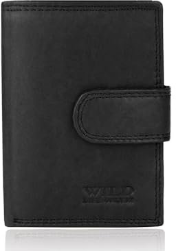 Glamexx24 Slim Wallet mit Münzfach - Kreditkartenetui mit RFID Schutz - Mini Geldbörse Herren & Damen - Portemonnaie klein Portmonee Geldbeutel aus echtem Leder Reißverschluß und Druckknopf