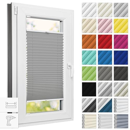 Estika Thermo plissee mit Bohren verdunkelung 70 cm x 120 cm - Blackout: Silber-Weiß - Rollos für Fenster, Jalousien Fenster für innen, Raffrollo, Fenster plissee