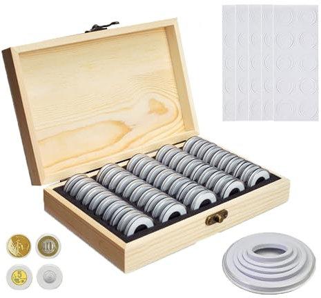 MZSX 50 pièces Capsules Porte-Monnaie et 4 Tailles (20/25/27/30 mm) Joint d'étanchéité en EVA, étui Rond en Plastique avec boîte de Rangement pour Fournitures de Collection