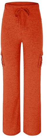 Damen-Jogginghose mit elastischem Bund, lässige Cargohose, Yogahose, Taschen, weites Bein Hose New Look Damen 34 (Red, L)