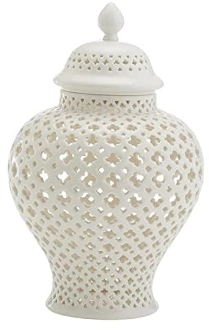 Bivwopei Pot à gingembre traditionnel en céramique blanche, rectangulaire, avec couvercle, pour décoration d'intérieur (blanc)