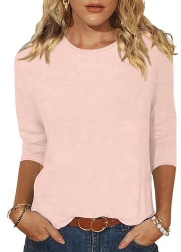 Minetom T-Shirt à Manches 3/4 pour Femme Tee Shirt Col Rond Coupe Classique Ample Léger Pull Femme Chic et Elegant Printemps été Automne Basic Top