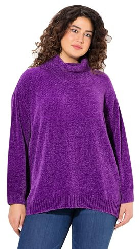 Ulla Popken Chenille-Pullover, Oversized, Stehkragen, Langarm, Viola Scuro, 56-58 Donna