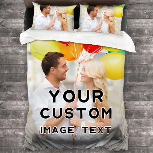Personalisierte Bettwäsche mit Foto,Bettwäsche mit eigenem Foto/Text und Kissenbezug, Bettwäsche 200x200 selbst gestalten,Foto bettwäsche selber Bedrucken Geschenke für alle Jahreszeiten,Geburtstage