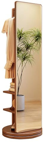 360° drehbarer Ganzkörperspiegel mit Garderobenleiste - 2-in-1 Bodenspiegel und Garderobe für Wohnzimmer, Schlafzimmer, Garderobenspiegel