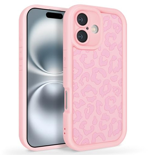Newseego Custodia Compatibile per iPhone 16, Estetica Stampa Leopardata Stili Modello Design Ragazze Donne Custodia Morbida e Sottile TPU Lente all-Inclusive Cover per iPhone 16-Rosa