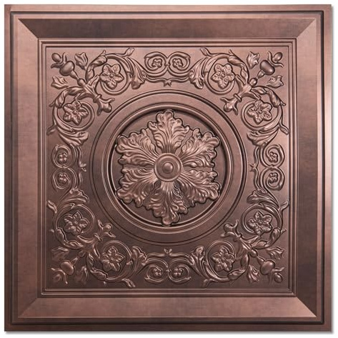 WOWSTAR Confezione da 12 pannelli da soffitto a goccia 3D, 61 x 61 cm, impermeabili, color rame anticato