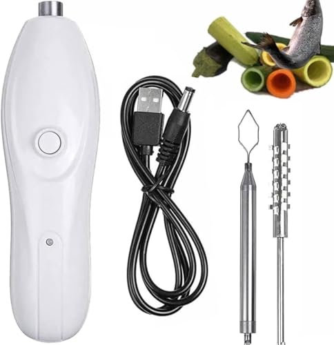 OZPPM Portable Cordless Vegetable Corer,Electric Zucchini Corer with 2 Cutter Heads,Handheld Electric Scraping Scale Machine,Fruit Digging Corer Remover Seafood Descaler for Fruit Fish