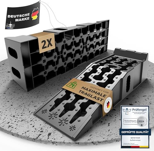 WERKTHOR Rampa di carico per auto – [set da 2 pezzi] rampe di carico per la massima tenuta [< 5t] – Rampa ad alta resistenza per ogni superficie – Rampe auto 2 pezzi (non impilabili)